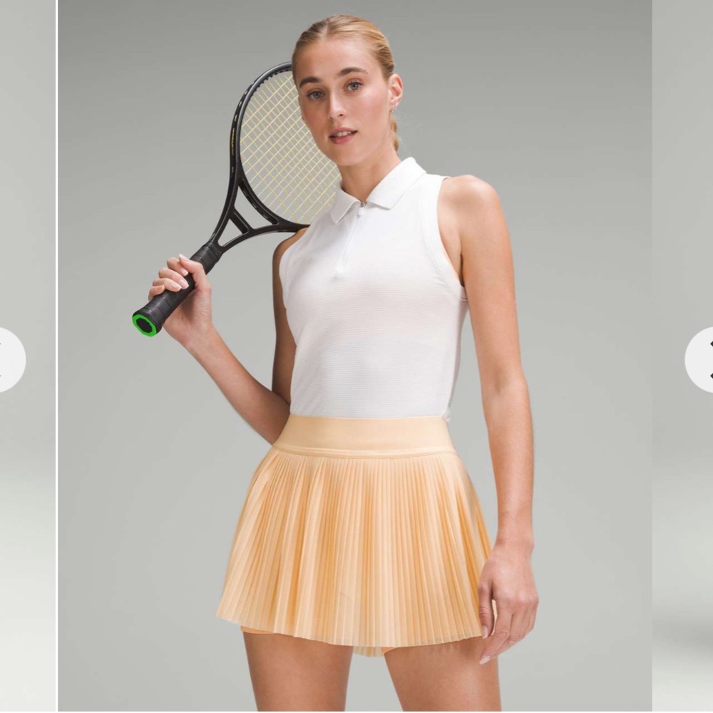(6) Lululemon Mesh Pleats Mid-Rise Mini Tennis Skirt Summer Glow Orange Small